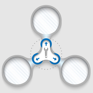 三座连接文本圆形框架箭头和扳手