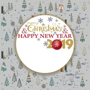 2019新年快乐。冬季森林设计卡片