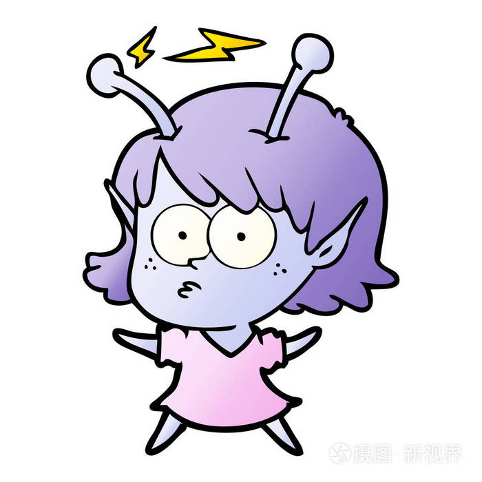 卡通外星人女孩的矢量插图