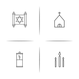 宗教简单的线性图标设置。分级显示的矢量图标