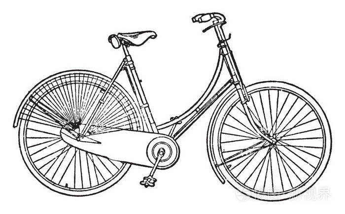 妇女自行车其中的前叉和转向柱是受弯矩由于反应从地面老式线条绘制或