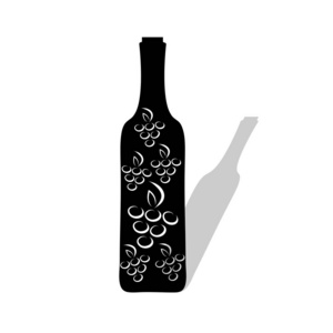 白色背景葡萄酒瓶剪影向量