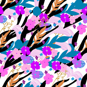 花卉美丽花朵的矢量插画设计无缝模式背景