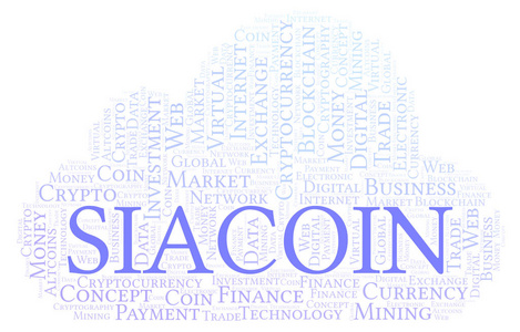 Siacoin 加密货币硬币字云。只用文字制作的文字云