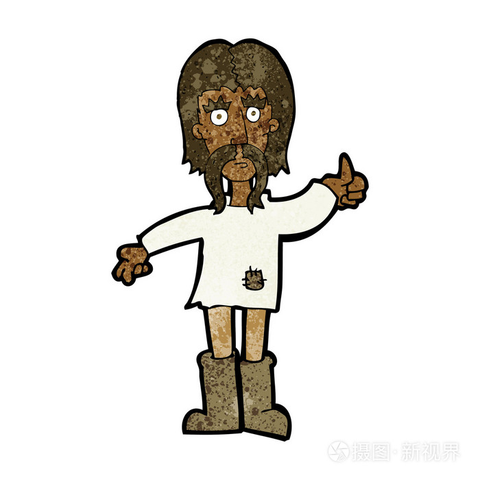 卡通漫画嬉皮士的人给符号竖起大拇指