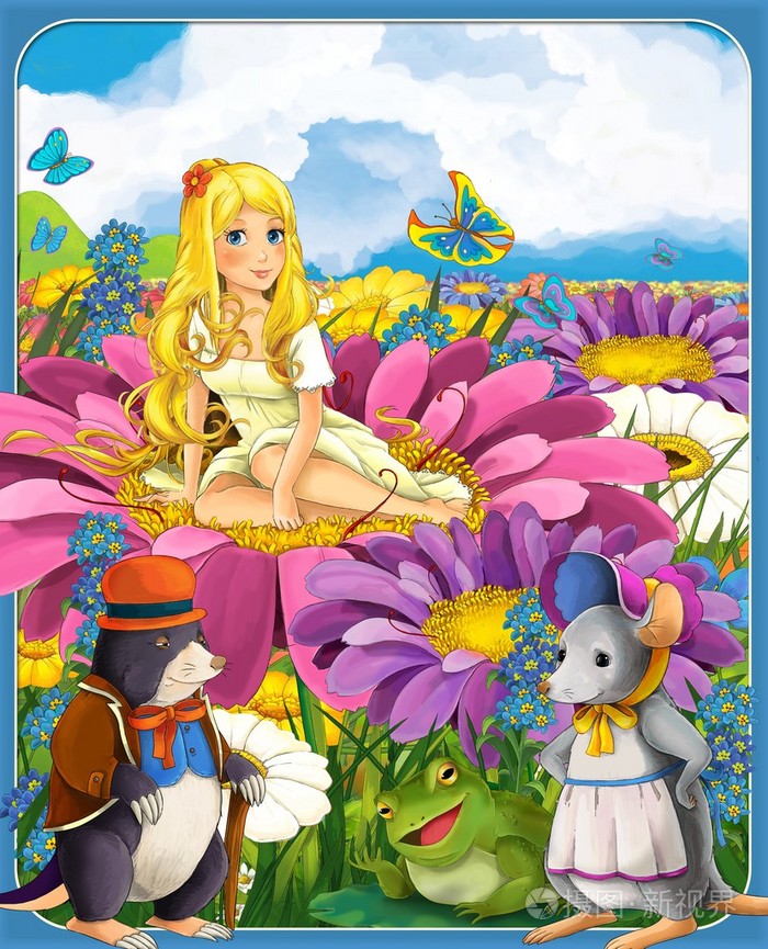 拇指姑娘-公主-城堡-骑士和仙女-美丽漫画女孩-儿童插画