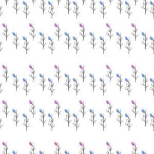 美丽的蓝色和粉红色玫瑰花的矢量插画设计无缝纹理图案背景