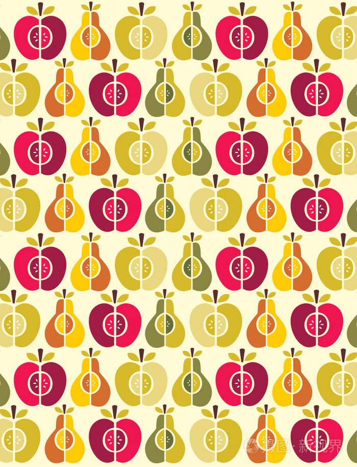 矢量无缝水果图案苹果和梨