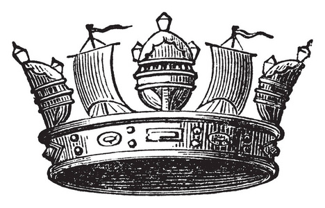 海军皇冠是一个黄金圈克服, 复古线条画或雕刻插图