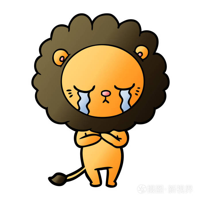 卡通狮子哭泣的矢量插图