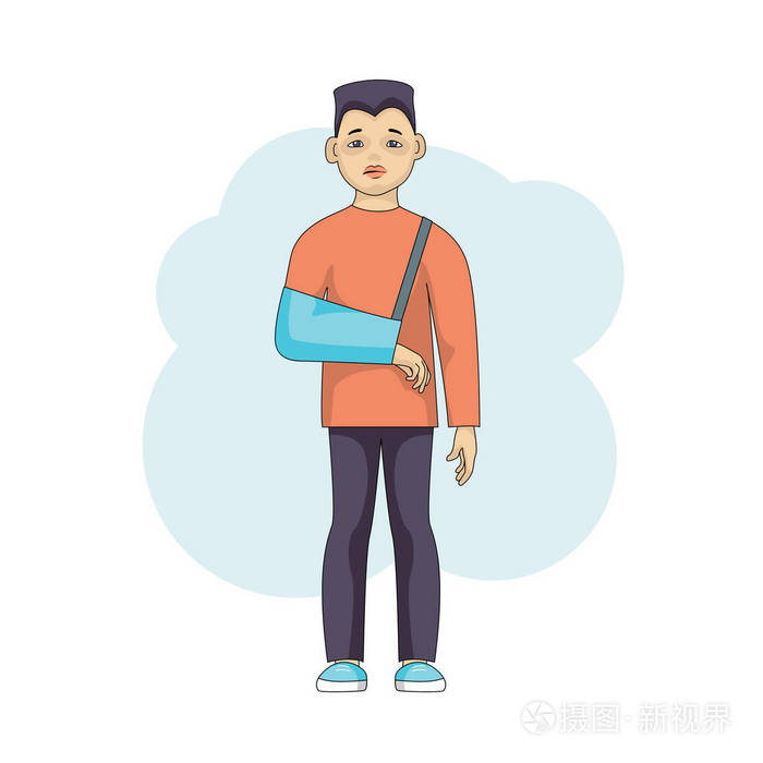 年轻男性字符与受伤的胳膊在石膏隔绝了插画-正版商用图片06s1qv-摄图