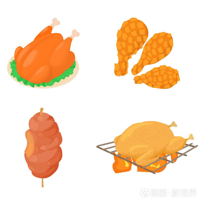 肉类图标套装, 卡通风格