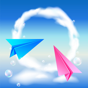 五颜六色纸飞机图片