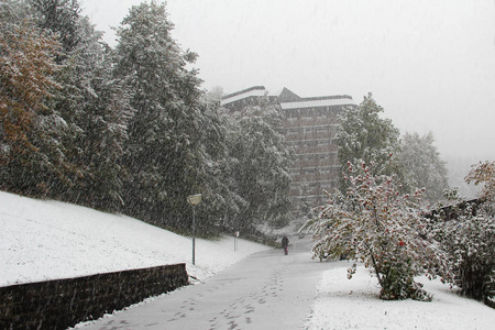 冬季冬季景观降雪在城市