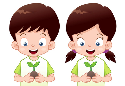 孩子们种植小植物照片