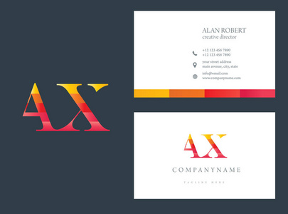 彩色 Ax 字母的徽标设计, 橙色和红色的名片模板