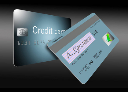 这是一个例证, 特点是信用卡的安全功能, 包括全息图, 磁条和 emv 芯片