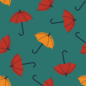 矢量无缝秋季图案带雨伞