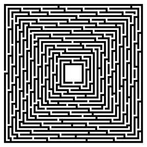 在白色背景的方形迷宫黑色线条照片