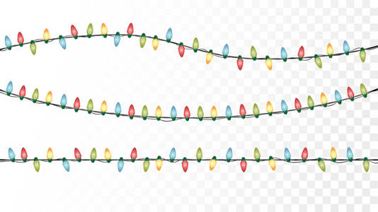 在透明的背景下隔离的圣诞仙女灯线。季节性矢量图形