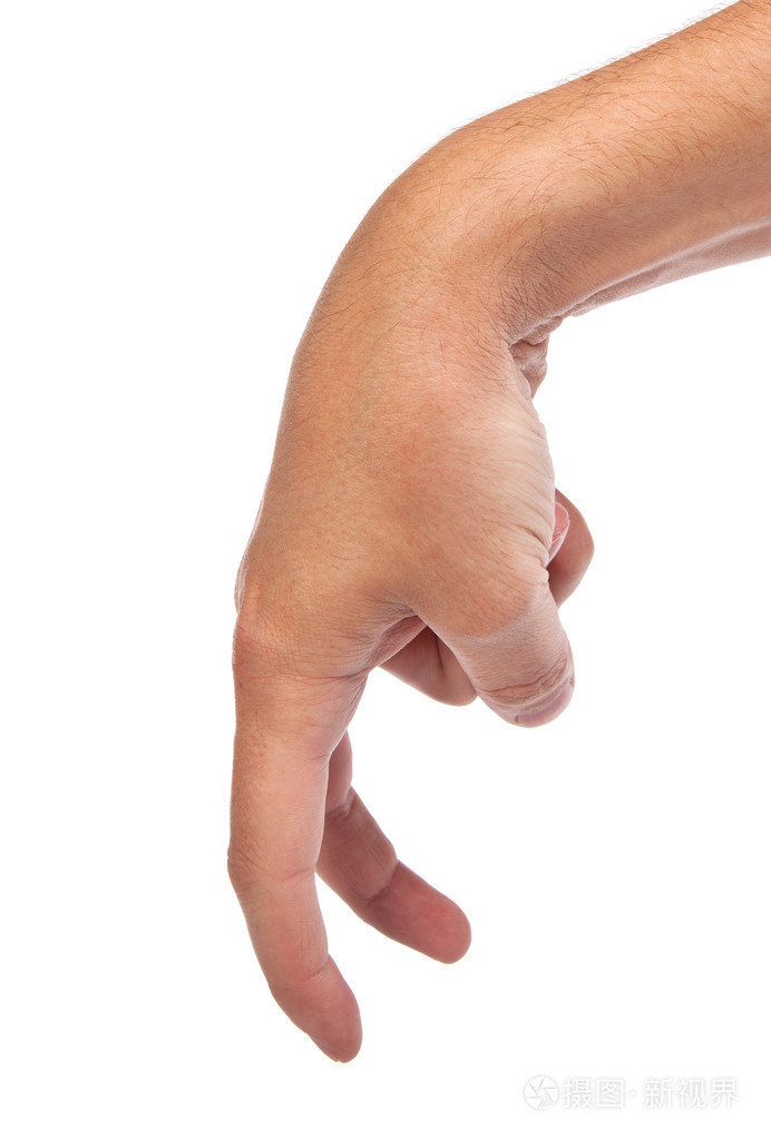 男性的手显示白色上孤立的步行手指