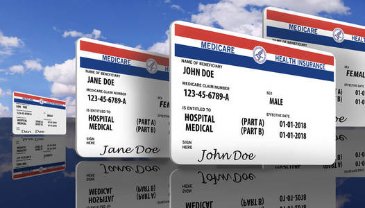 这个例证是一个模拟, 通用的美国政府医保健康保险卡。背景隔离