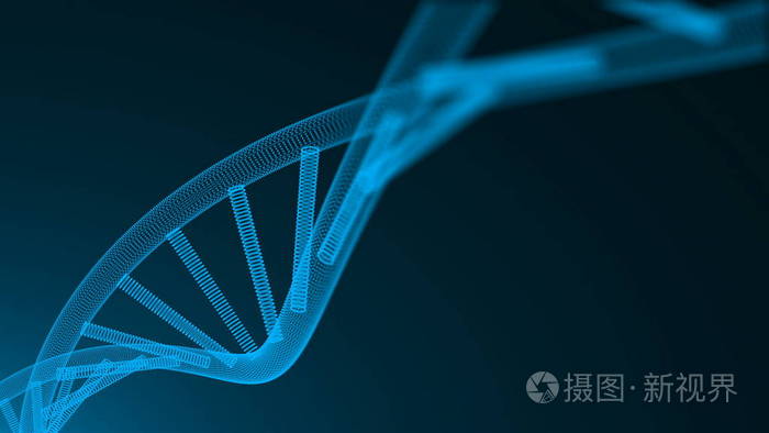 抽象3d 背景与 Dna 分子与许多点, 科学概念, 未来计算机产生例证