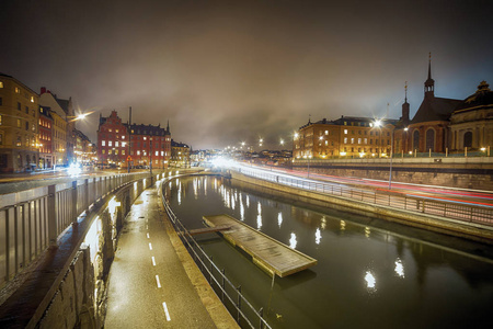 斯德哥尔摩古城夜景观