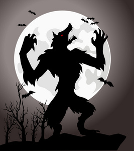 狼人狼人的轮廓对着月亮嚎叫哈萨克人狩猎狐狸和狼指已提到的人狼嗥叫