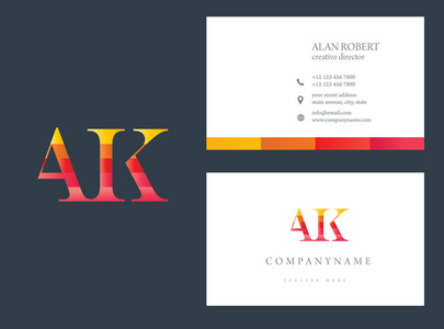 彩色 Ak 字母的徽标设计, 橙色和红色的名片模板
