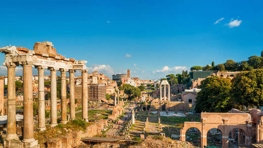 在罗马，意大利罗马论坛的全景视图