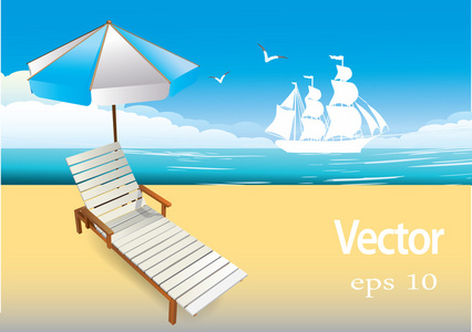 用一把雨伞在海滩上海滩躺椅图片