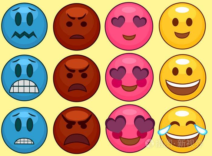 设置不同的emojis欢笑愤怒恐惧爱情图标的情绪