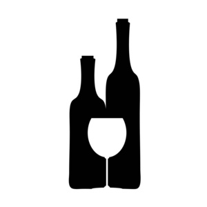 酒瓶酒和酒杯的向量剪影在白色背景