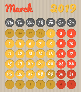 2019年3月卡博英语现代月计划日历