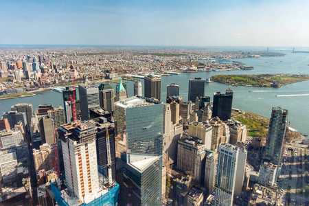 美国纽约市曼哈顿的天际线鸟瞰图