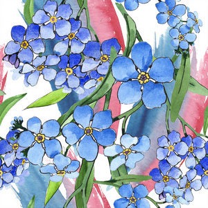 忘羡壁纸桃花水彩蓝色忘了我-不是花.花卉植物花卉.无缝的背景模式.