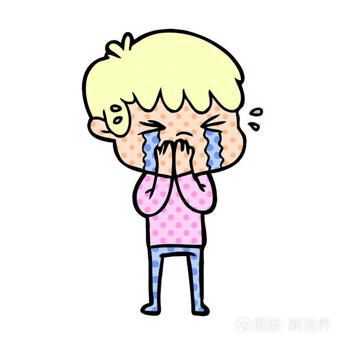 卡通男孩哭泣的媒介例证