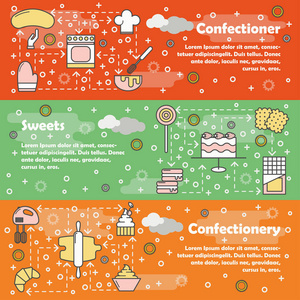 糖果矢量扁线艺术横幅套装