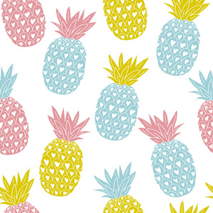 彩色热带水果的矢量集。手工画的菠萝