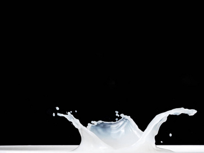 牛奶溅在黑色背景上照片