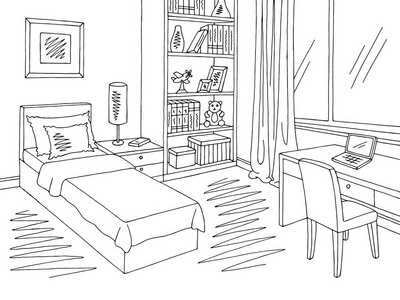 黑色的素描本儿童房图形黑色白色室内素描图矢量照片