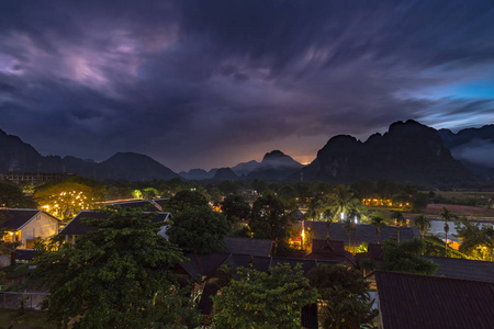 老挝旺万荣夜景景观与视点