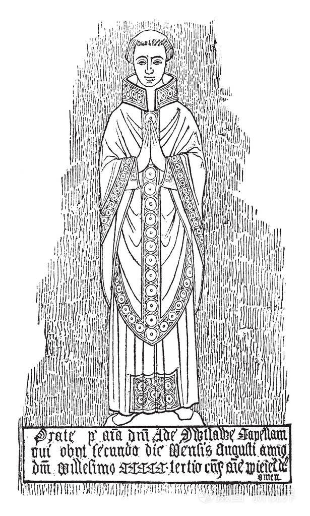 雕像是一个雕塑代表和纪念一个人复古线条画或雕刻插图