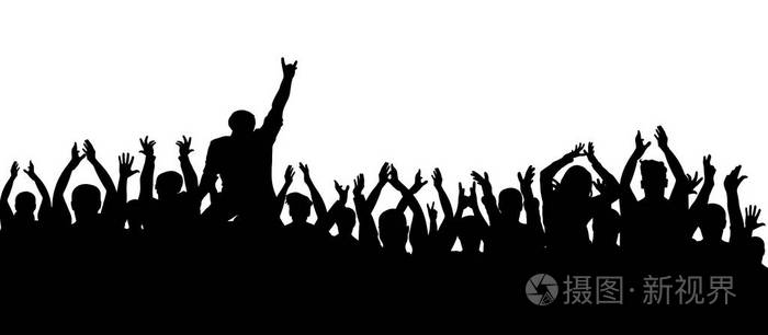 掌声人群人物剪影.音乐会晚会上欢快的粉丝
