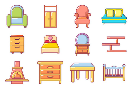 储物柜套装家具图标套装, 卡通风格照片