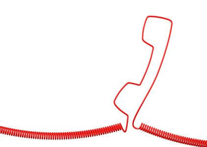 孤立的白色背景上的红色电话电缆手机
