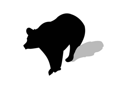 棕色熊的剪影隔离背景。矢量