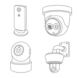 矢量插图的闭路电视和相机图标。中央电视台和系统股票矢量图的采集