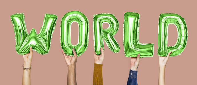 绿色字母气球形成单词世界